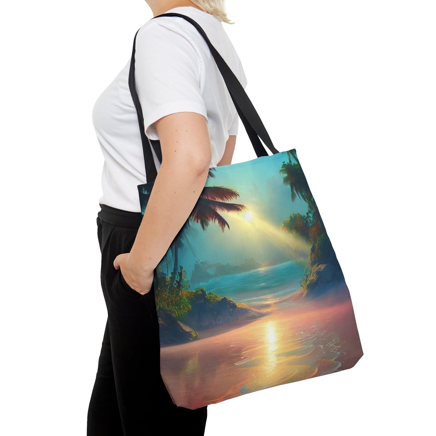 Psychedelic Sunrise Beach Tote Bag (AOP)-JujuVibe