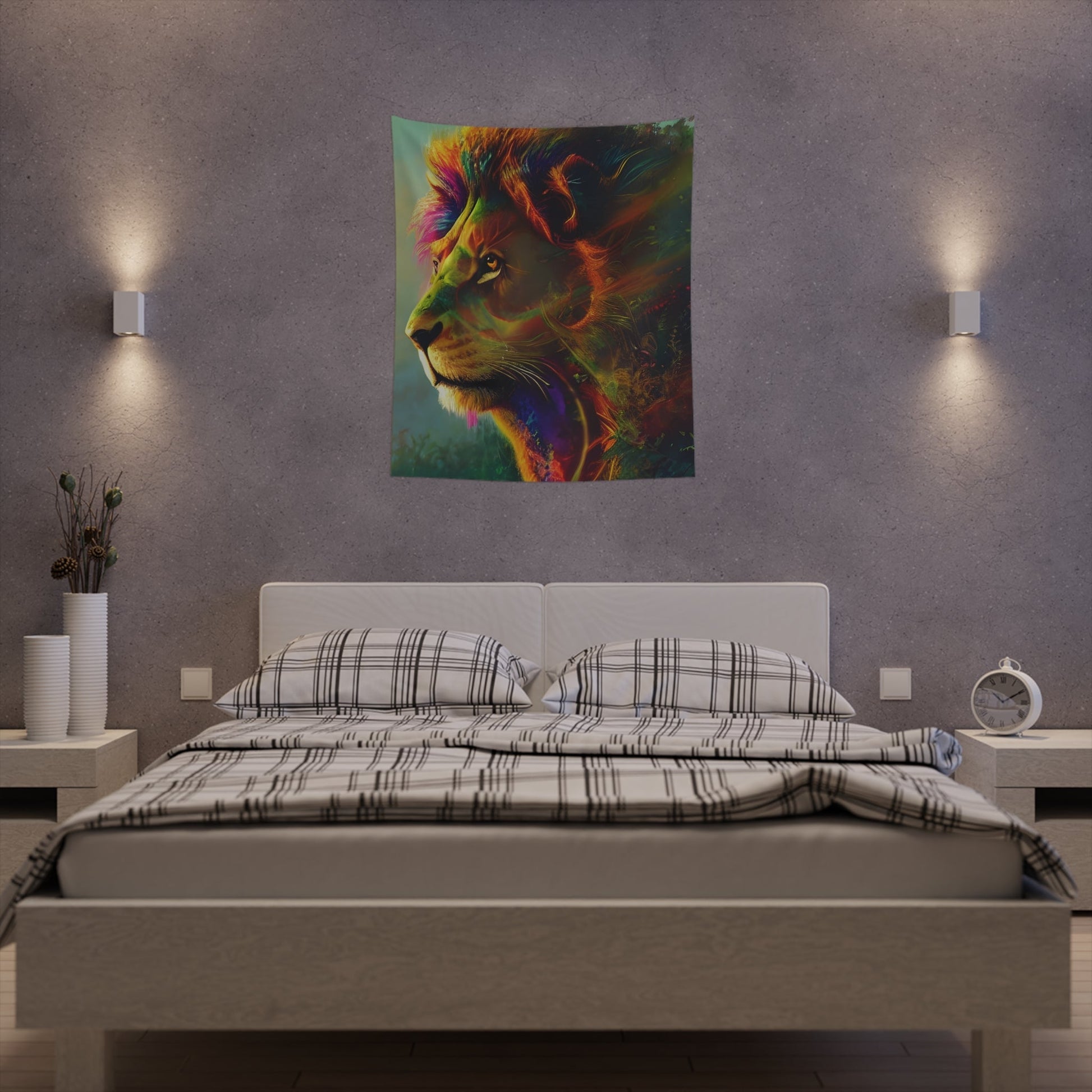 Psychedelic Lion Printed Wall Tapestry-JujuVibe