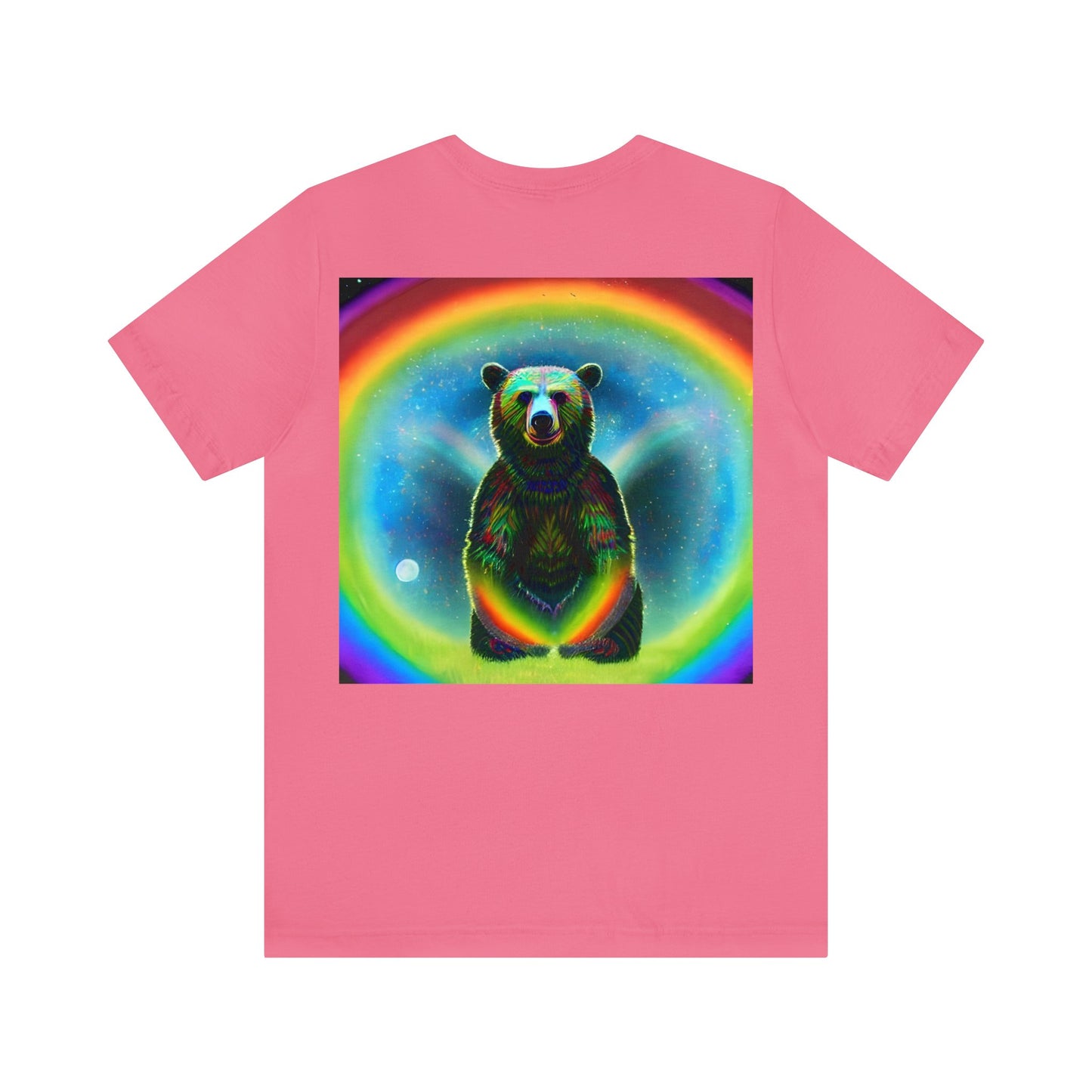 Psychedelic Rainbow Moon Bear Back Unisex Jersey Short Sleeve Tee