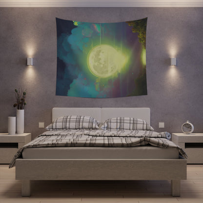 Psychedelic Full Moon Over Mirrored Lake Printed Wall Tapestry-JujuVibe