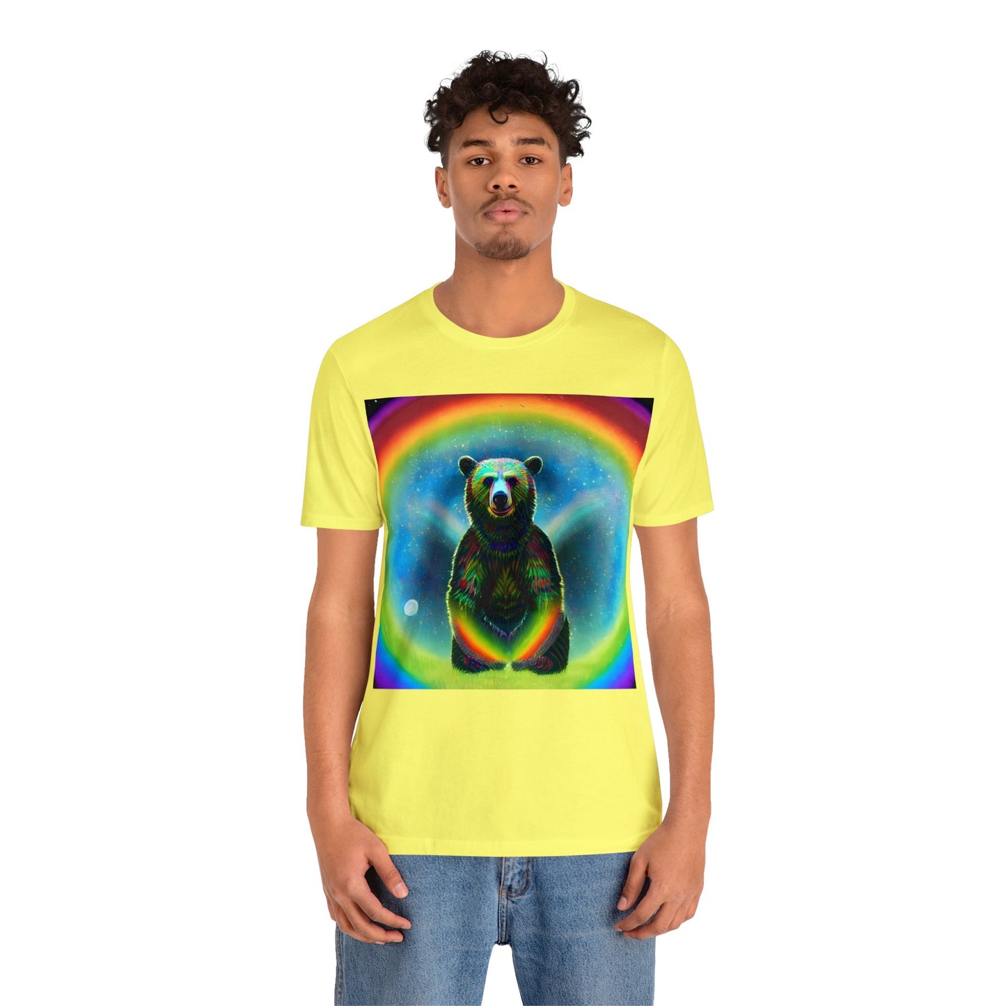 Psychedelic Rainbow Moon Bear Unisex Jersey Short Sleeve Tee