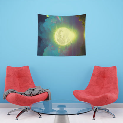 Psychedelic Full Moon Over Mirrored Lake Printed Wall Tapestry-JujuVibe