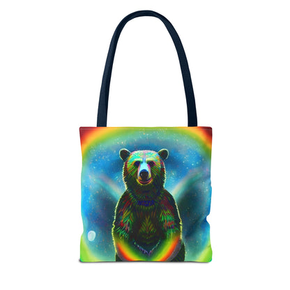 Psychedelic Rainbow Moon Bear Tote Bag (AOP)