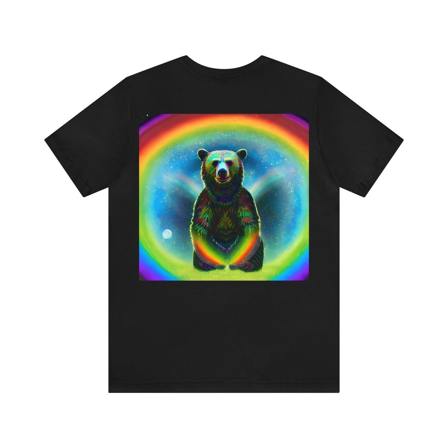 Psychedelic Rainbow Moon Bear Back Unisex Jersey Short Sleeve Tee