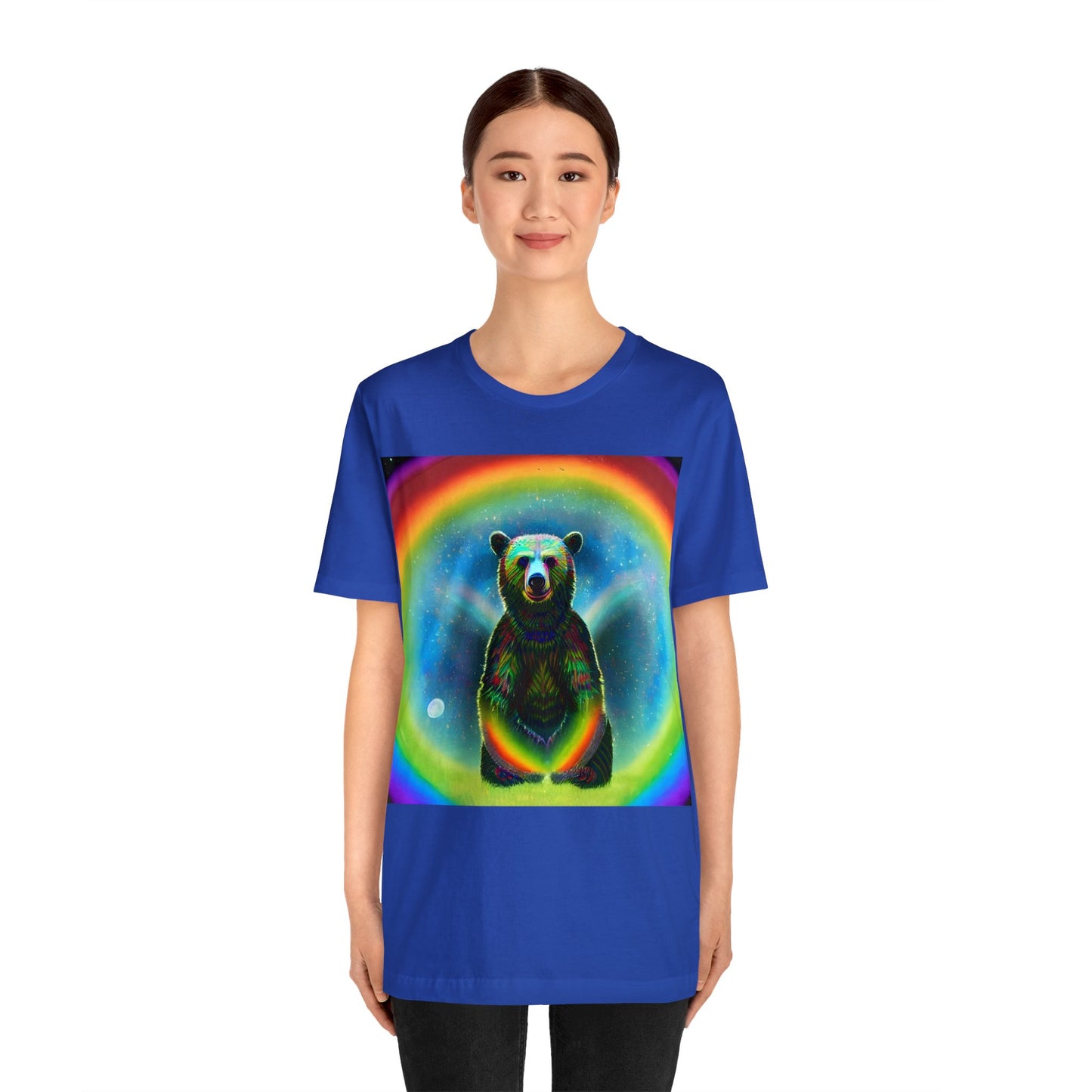 Psychedelic Rainbow Moon Bear Unisex Jersey Short Sleeve Tee