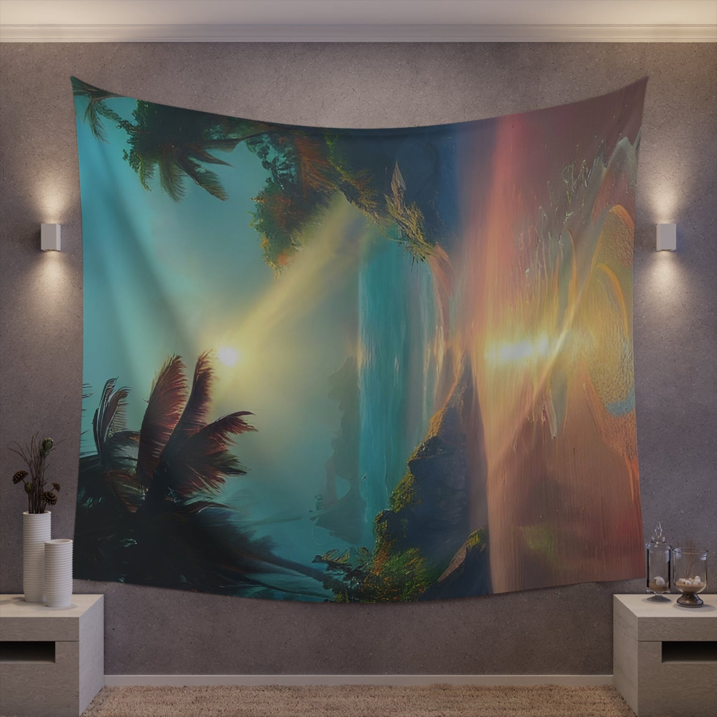 Psychedelic Sunrise Beach Printed Wall Tapestry-JujuVibe