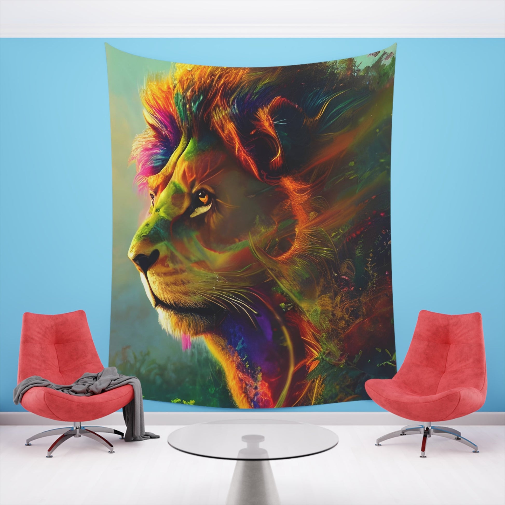 Psychedelic Lion Printed Wall Tapestry-JujuVibe