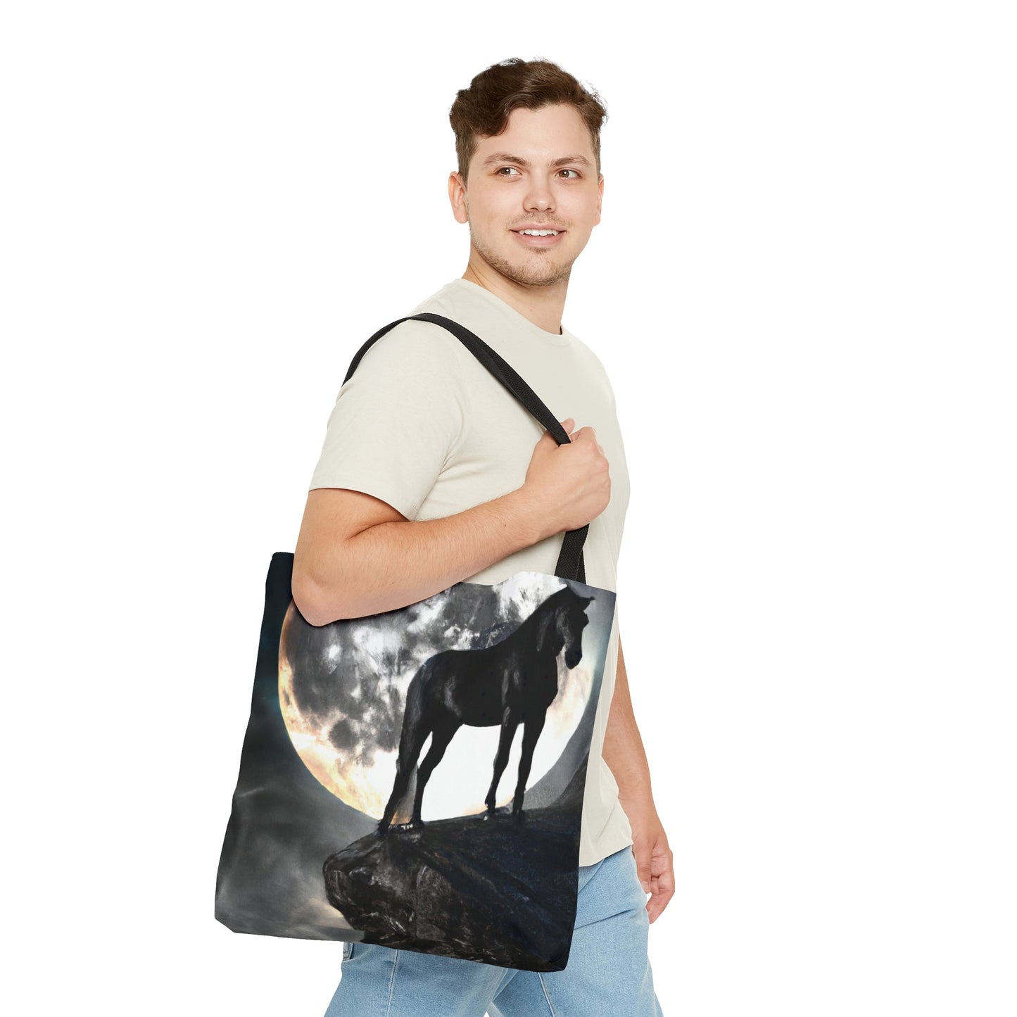 Black Stallion Full Moon Tote Bag (AOP)-JujuVibe