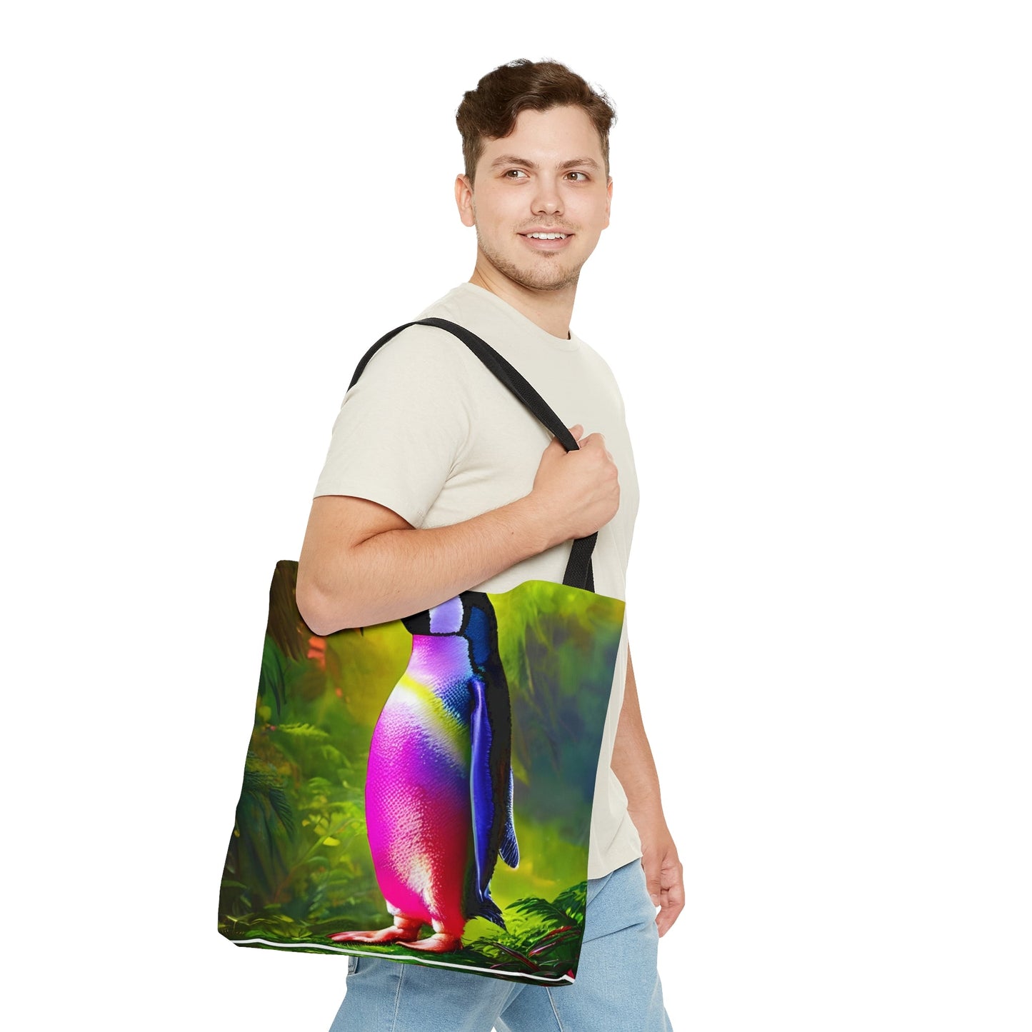 Rainbow Jungle Penguin Tote Bag (AOP)-JujuVibe