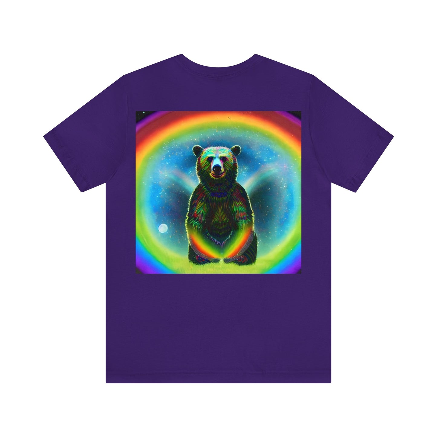 Psychedelic Rainbow Moon Bear Back Unisex Jersey Short Sleeve Tee