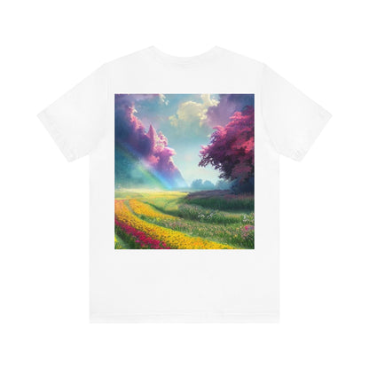 Rainbow Sky Flower Field Unisex Bella+Canvas Jersey Short Sleeve Tee