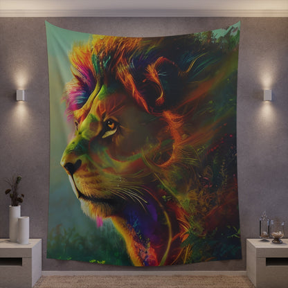 Psychedelic Lion Printed Wall Tapestry-JujuVibe