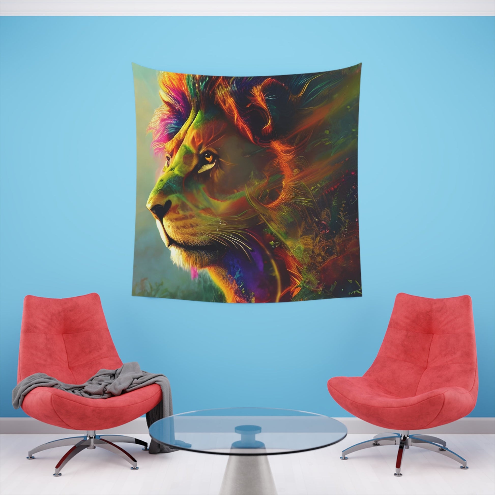 Psychedelic Lion Printed Wall Tapestry-JujuVibe