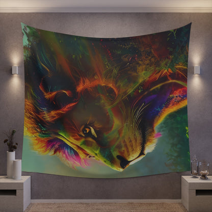 Psychedelic Lion Printed Wall Tapestry-JujuVibe