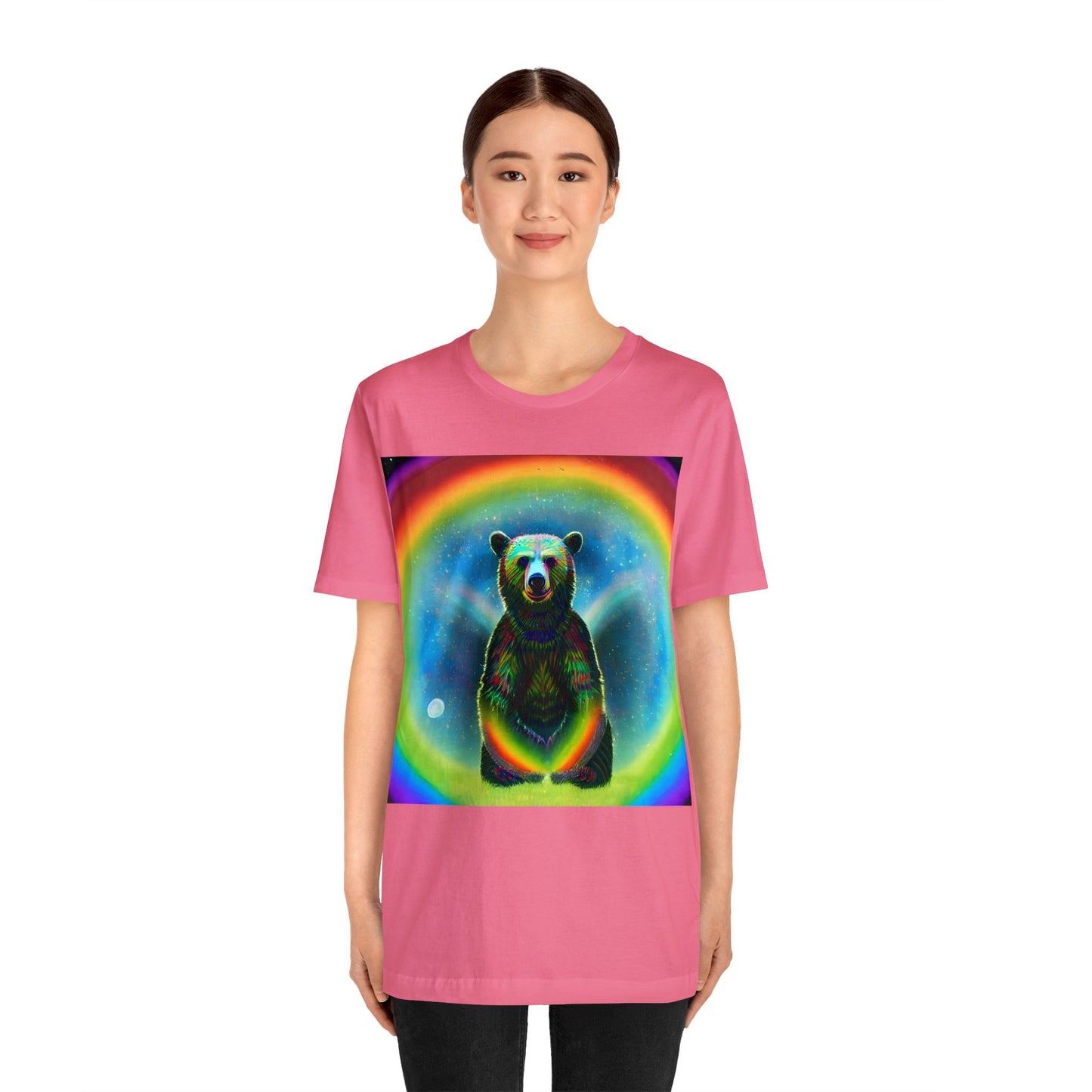 Psychedelic Rainbow Moon Bear Unisex Jersey Short Sleeve Tee