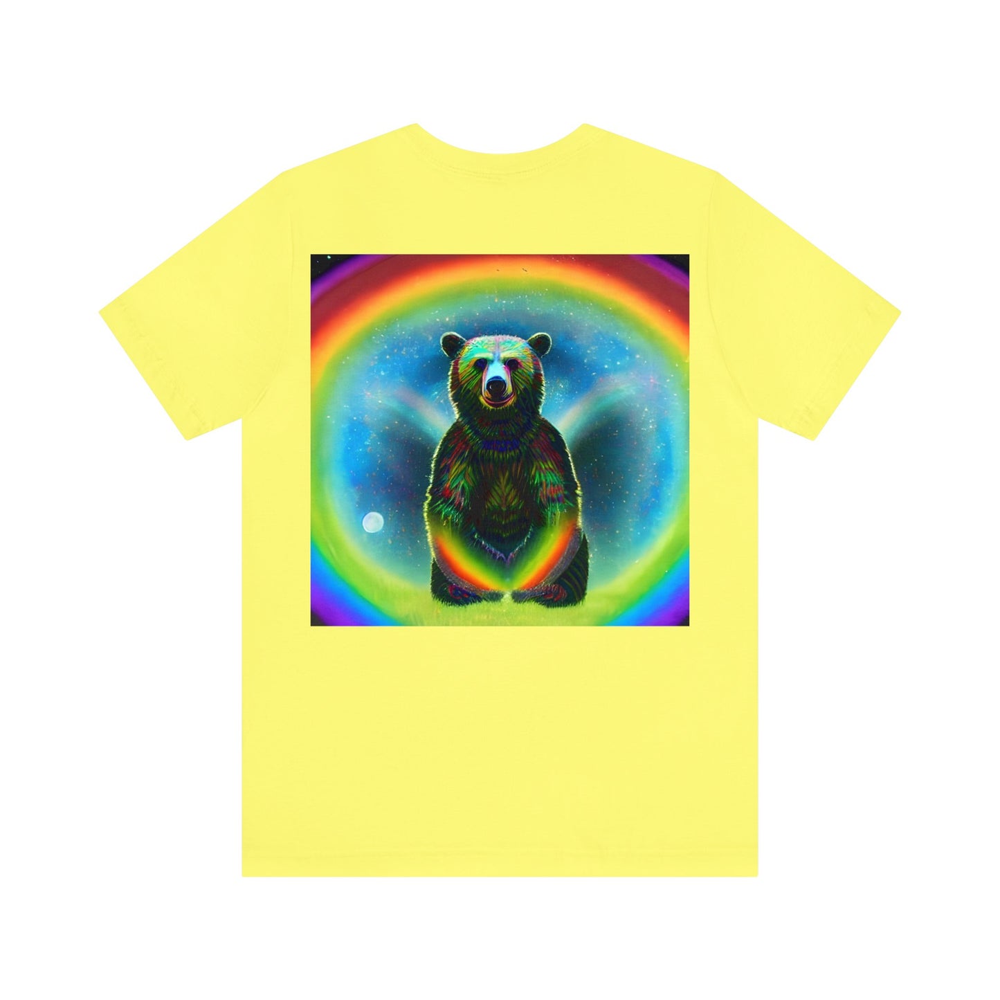 Psychedelic Rainbow Moon Bear Back Unisex Jersey Short Sleeve Tee