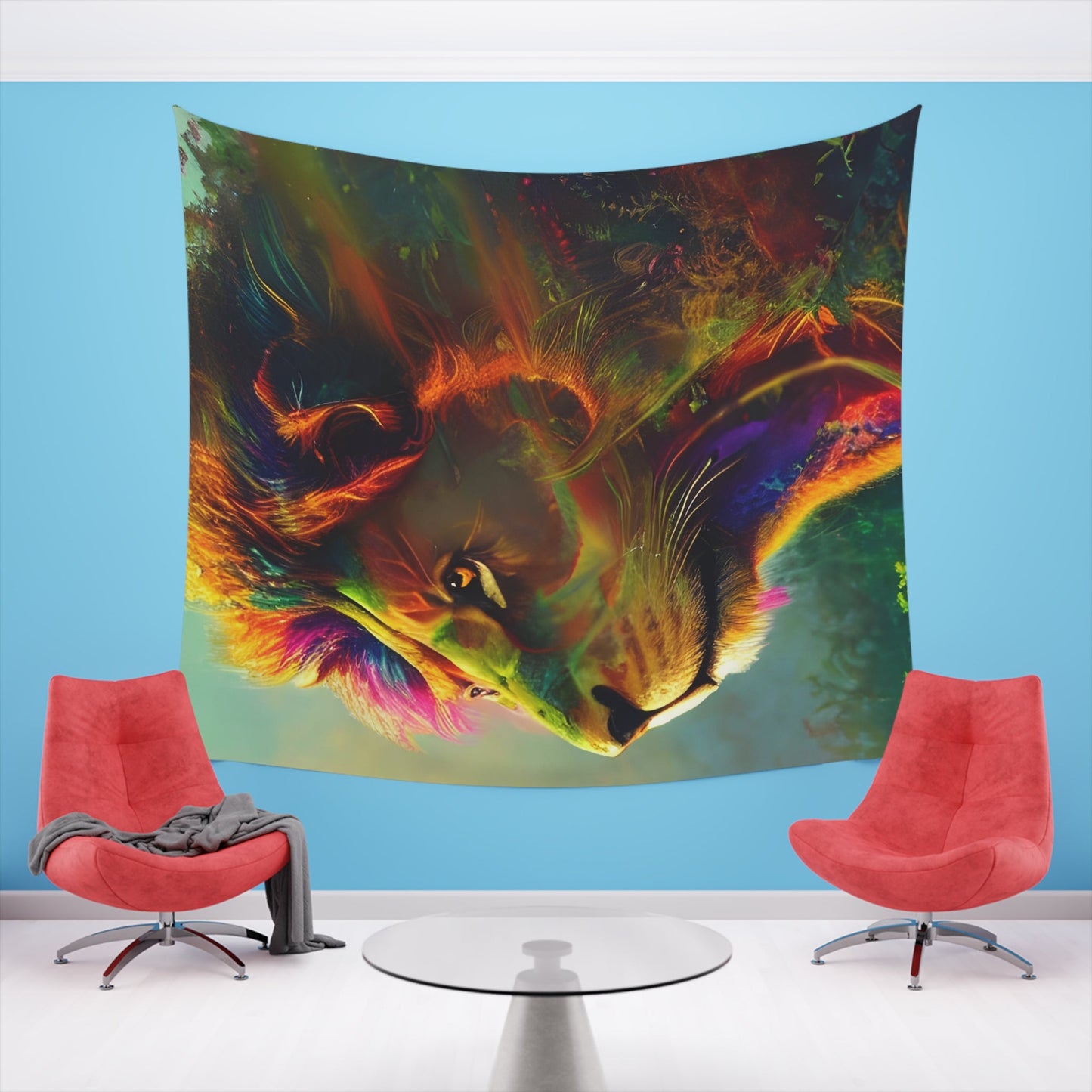 Psychedelic Lion Printed Wall Tapestry-JujuVibe