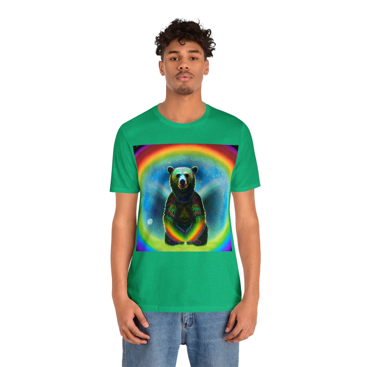 Psychedelic Rainbow Moon Bear Unisex Jersey Short Sleeve Tee