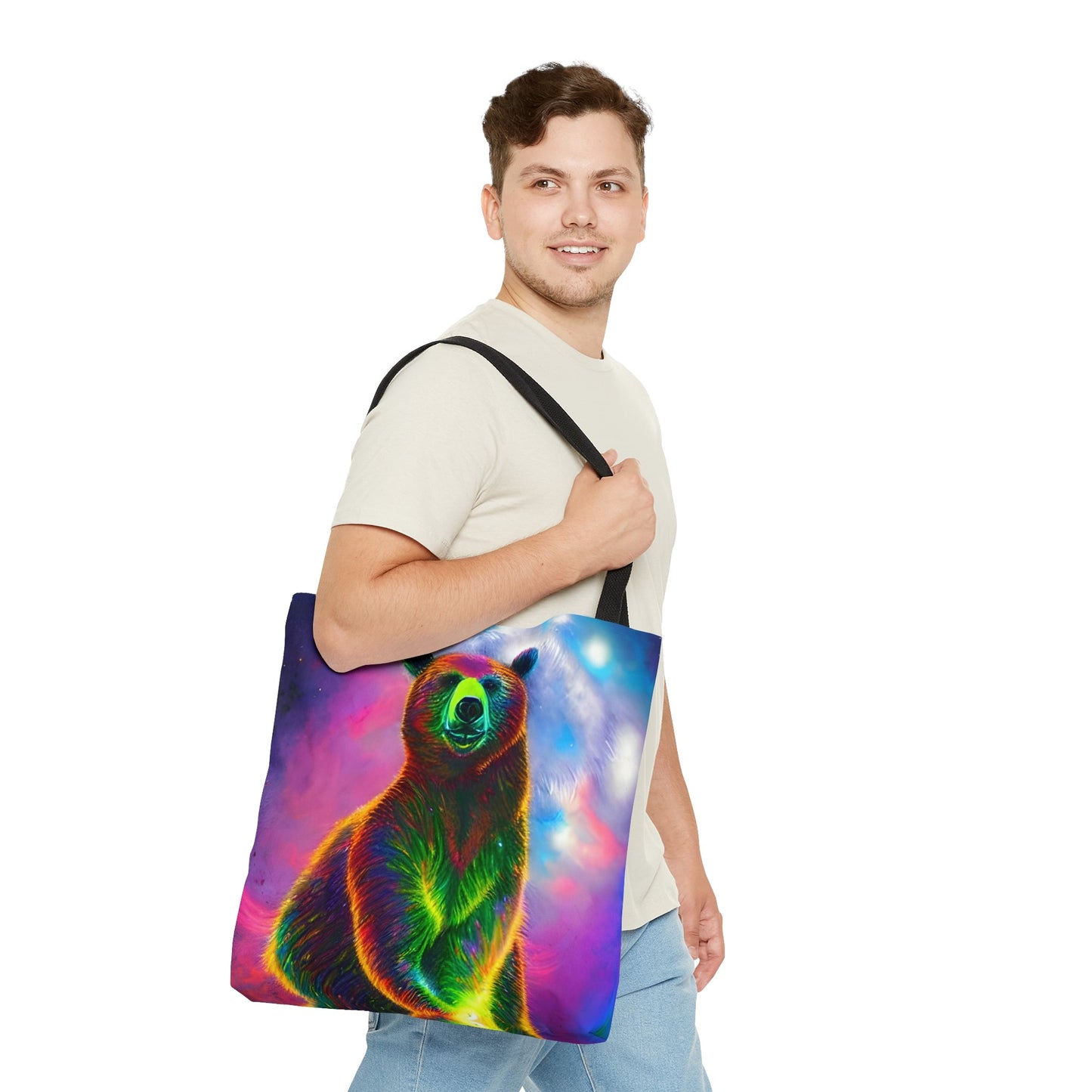 Cosmic Vibing Psychedelic Bear Tote Bag (AOP)-JujuVibe