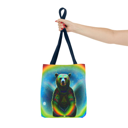 Psychedelic Rainbow Moon Bear Tote Bag (AOP)