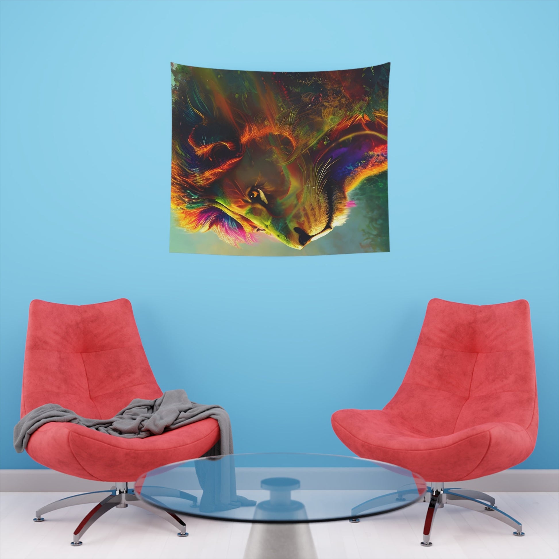 Psychedelic Lion Printed Wall Tapestry-JujuVibe