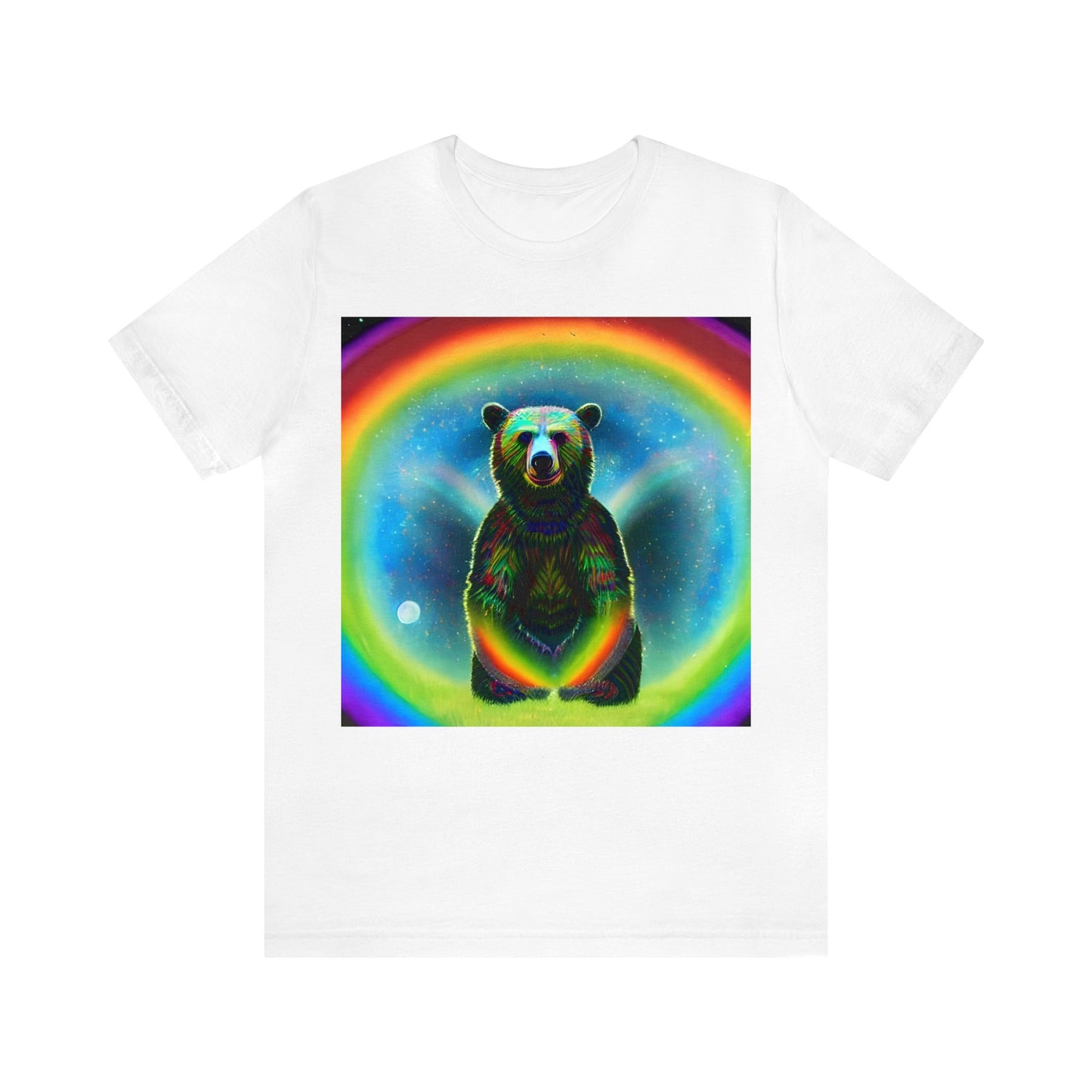 Psychedelic Rainbow Moon Bear Unisex Jersey Short Sleeve Tee