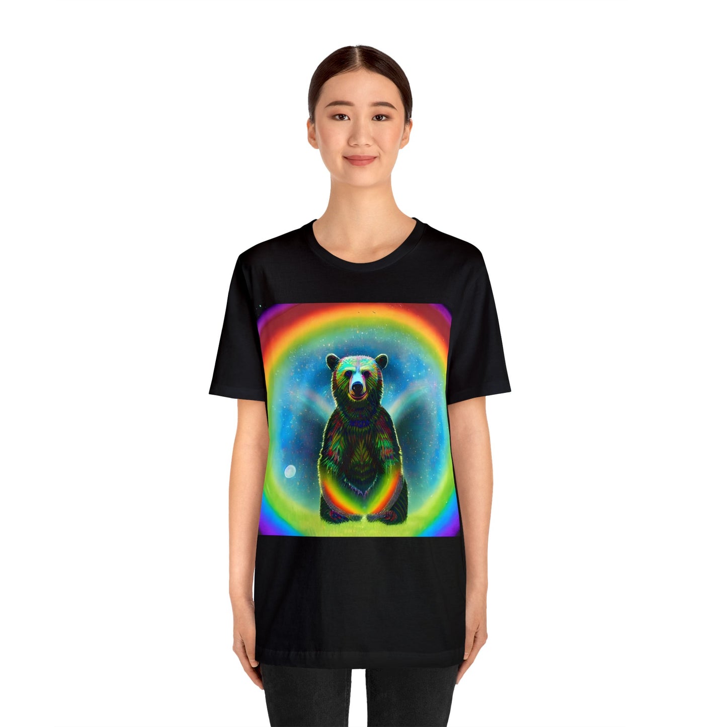 Psychedelic Rainbow Moon Bear Unisex Jersey Short Sleeve Tee