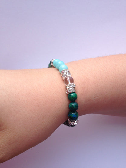 Diabetic Best Friend Natural Chrysocolla, Amazonite, & Moss Agate Beaded Stretch Bracelet