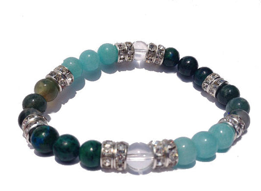 Diabetic Best Friend Natural Chrysocolla, Amazonite, & Moss Agate Beaded Stretch Bracelet