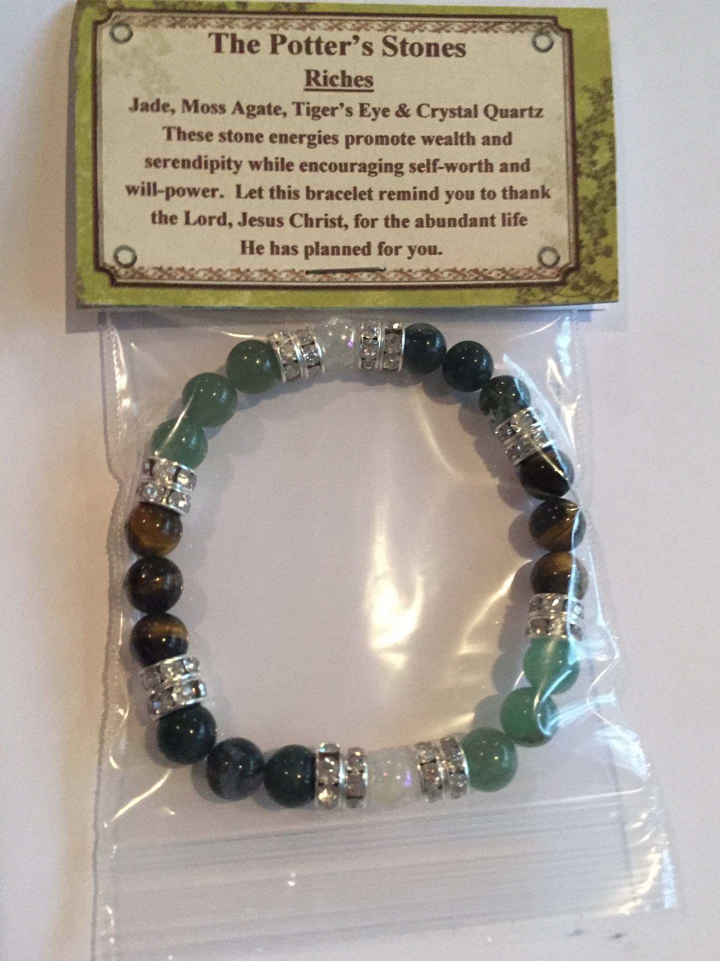 Riches Natural Jade, Moss Agate, and Tigers Eye Beaded Stretch Bracelet