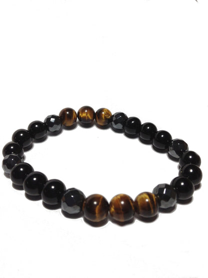 Zombie Slayer: Tiger's Eye, Obsidian, Tourmaline & Hematite Beaded Gemstone Stretch Bracelet