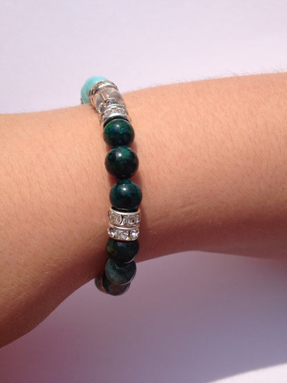 Diabetic Best Friend Natural Chrysocolla, Amazonite, & Moss Agate Beaded Stretch Bracelet