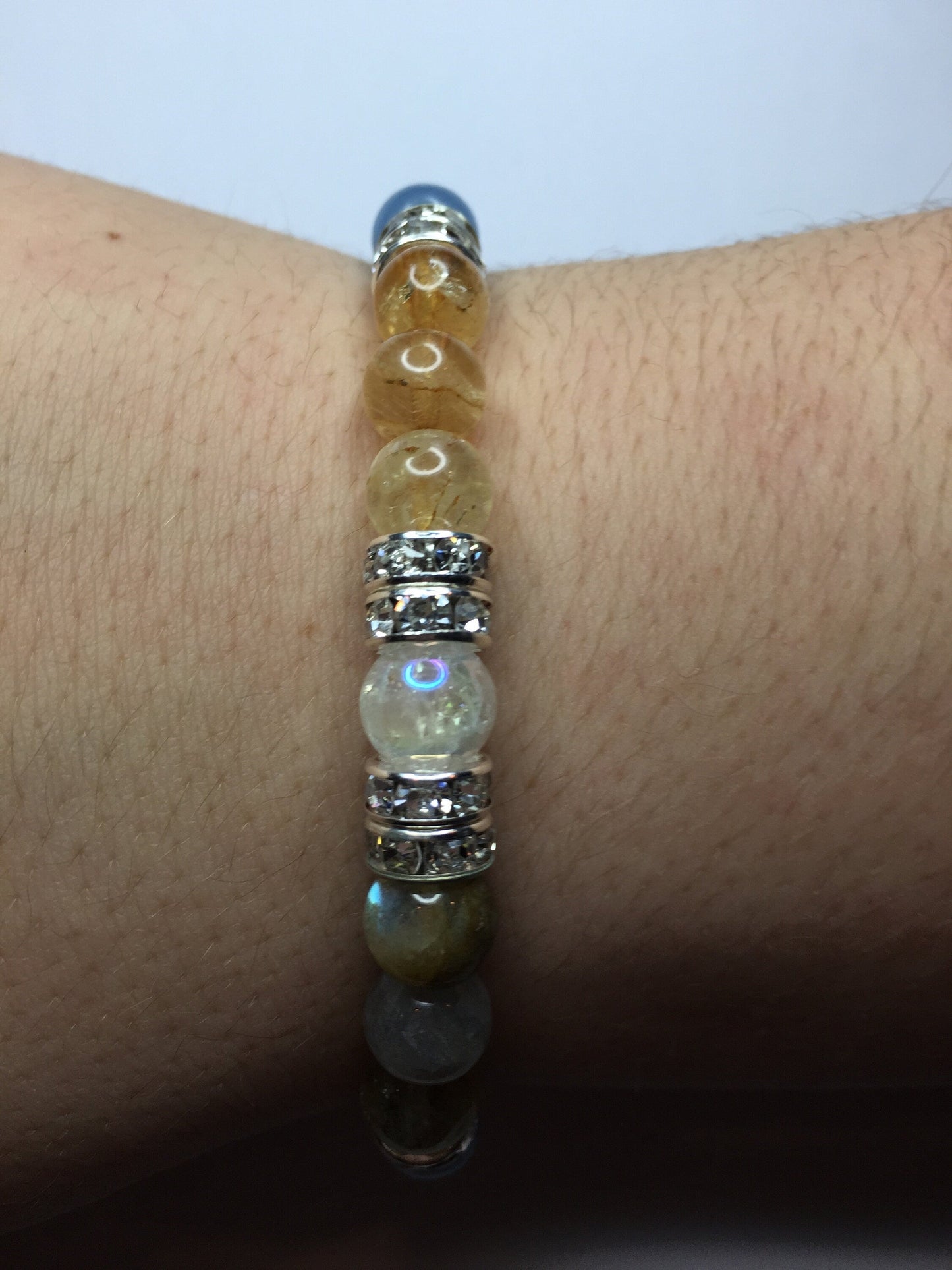 Beach Day: Blue Jade, Citrine, Labradorite, & Crystal Quartz Gemstone Beaded Stretch Bracelet