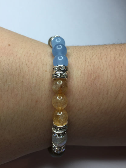 Beach Day: Blue Jade, Citrine, Labradorite, & Crystal Quartz Gemstone Beaded Stretch Bracelet