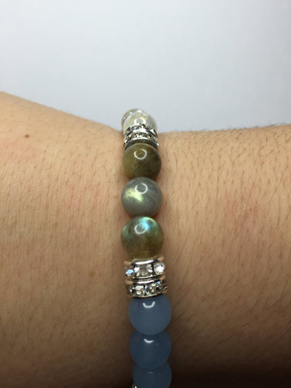 Beach Day: Blue Jade, Citrine, Labradorite, & Crystal Quartz Gemstone Beaded Stretch Bracelet