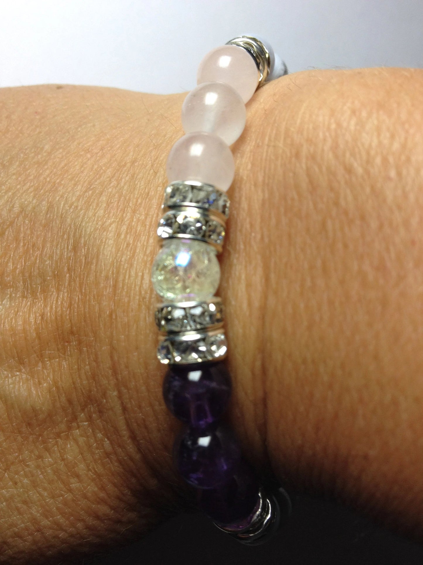 Peaceful Soul: Rose Quartz, Amethyst, Blue Lace Agate, & Crystal Quartz Gemstone Beaded Stretch Bracelet