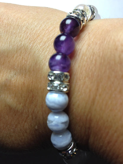 Peaceful Soul: Rose Quartz, Amethyst, Blue Lace Agate, & Crystal Quartz Gemstone Beaded Stretch Bracelet