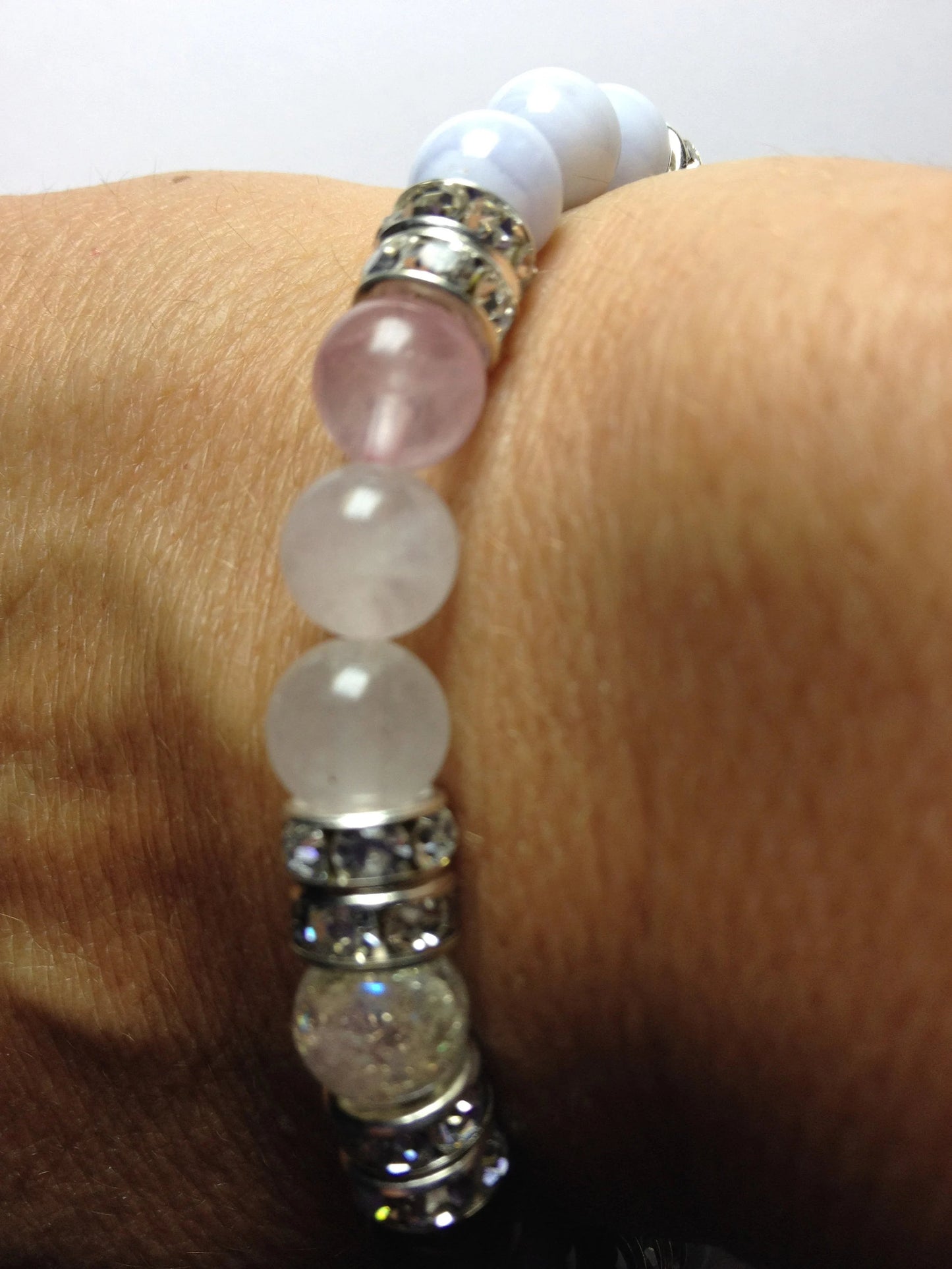 Peaceful Soul: Rose Quartz, Amethyst, Blue Lace Agate, & Crystal Quartz Gemstone Beaded Stretch Bracelet