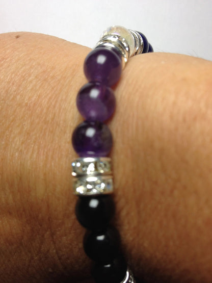 Guardian Lapis Lazuli, Amethyst, & Obsidian Beaded Stretch Bracelet