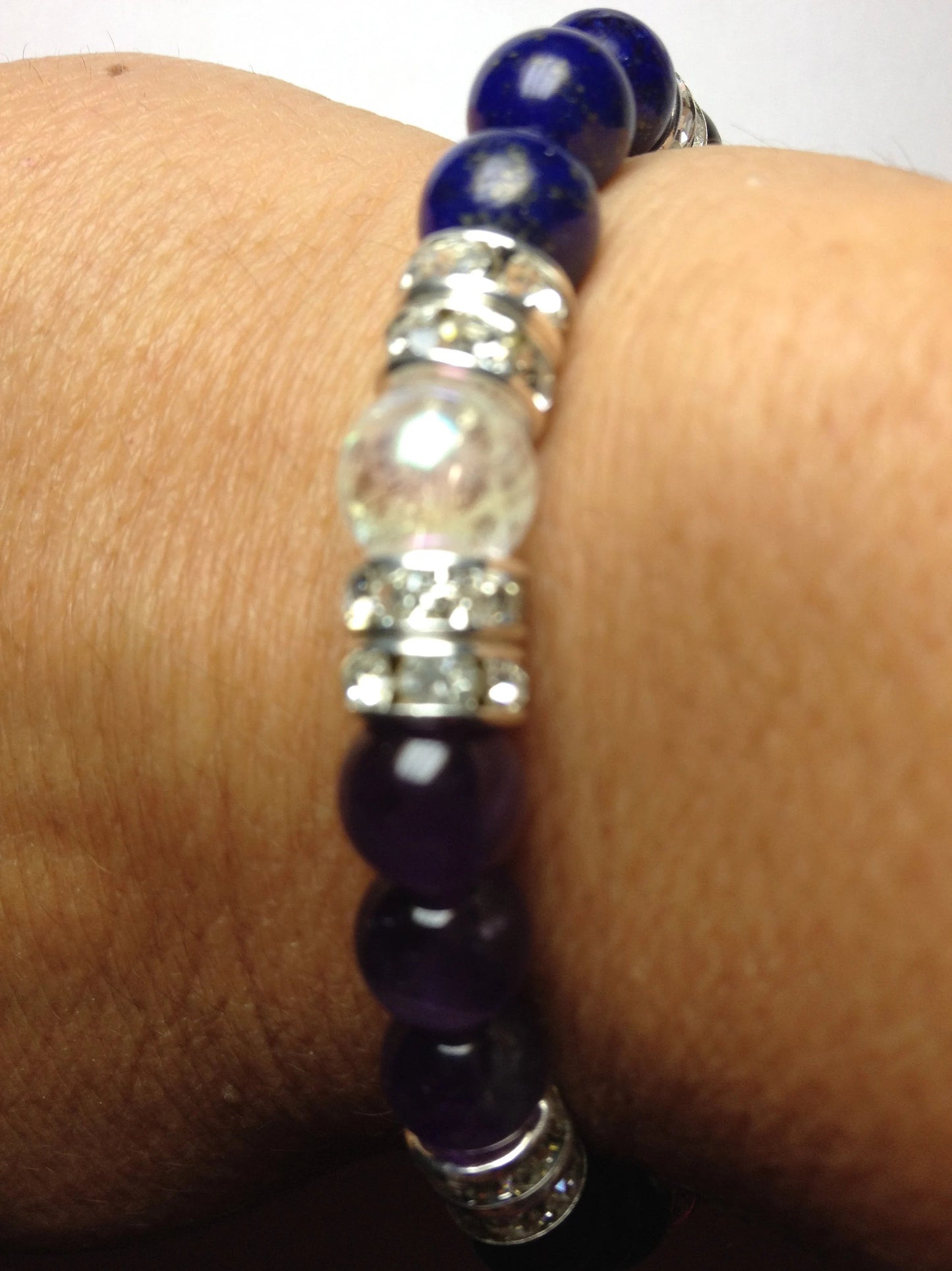 Guardian Lapis Lazuli, Amethyst, & Obsidian Beaded Stretch Bracelet