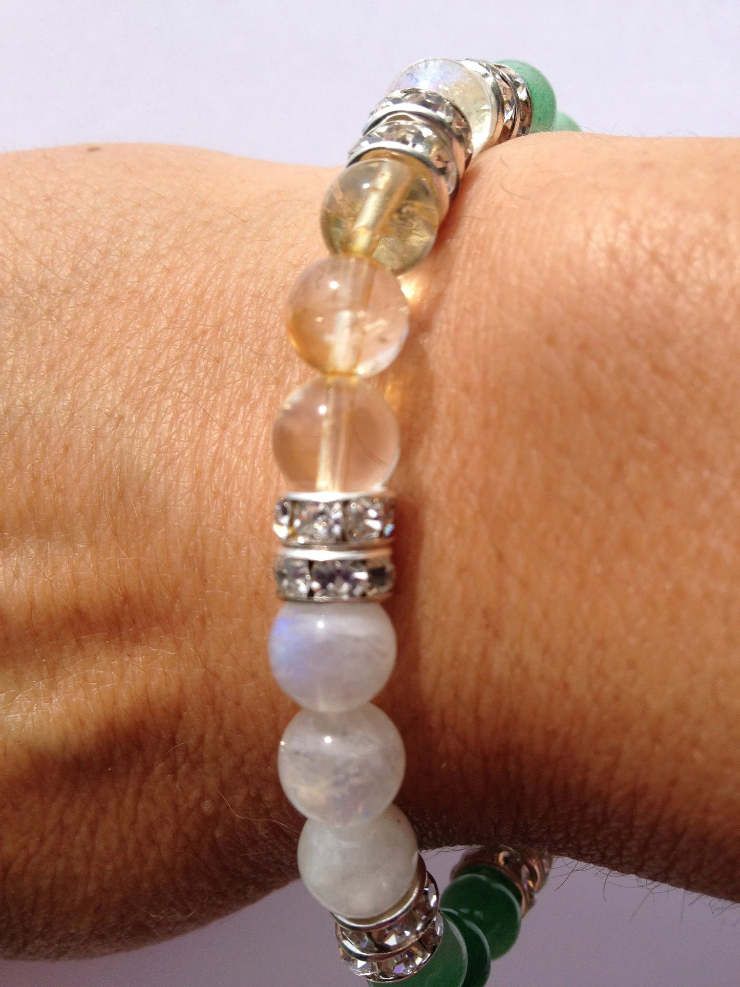 Lucky Duck Natural Jade, Citrine, and Moonstone Gemstone Energy Beaded Stretch Bracelet