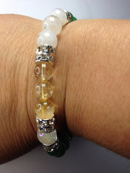 Lucky Duck Natural Jade, Citrine, and Moonstone Gemstone Energy Beaded Stretch Bracelet