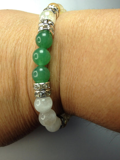 Lucky Duck Natural Jade, Citrine, and Moonstone Gemstone Energy Beaded Stretch Bracelet