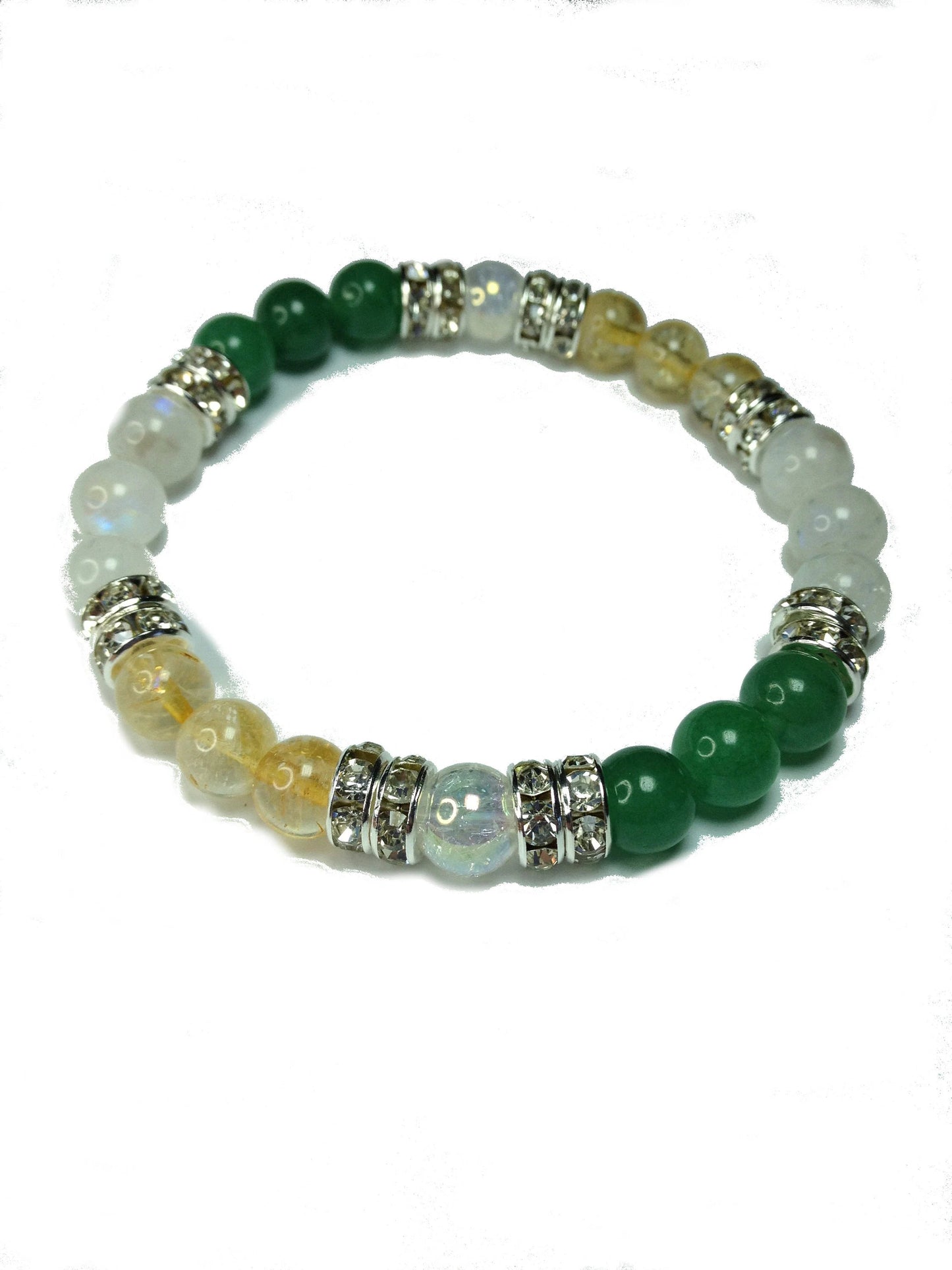 Lucky Duck Natural Jade, Citrine, and Moonstone Gemstone Energy Beaded Stretch Bracelet