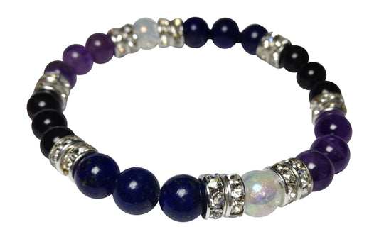 Guardian Lapis Lazuli, Amethyst, & Obsidian Beaded Stretch Bracelet