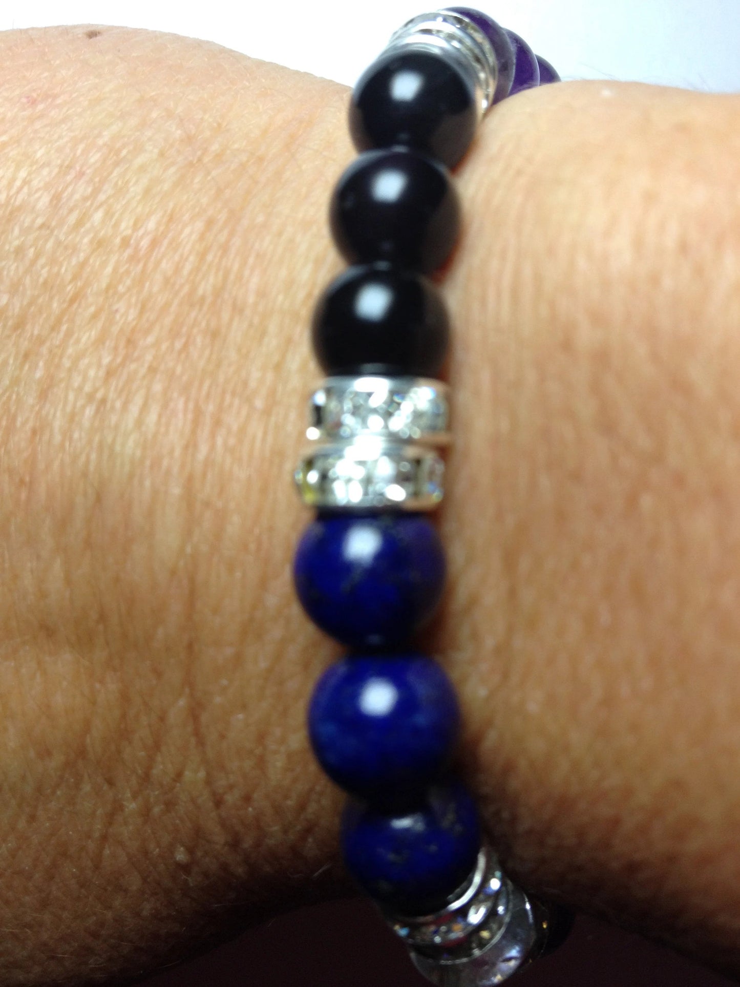 Guardian Lapis Lazuli, Amethyst, & Obsidian Beaded Stretch Bracelet