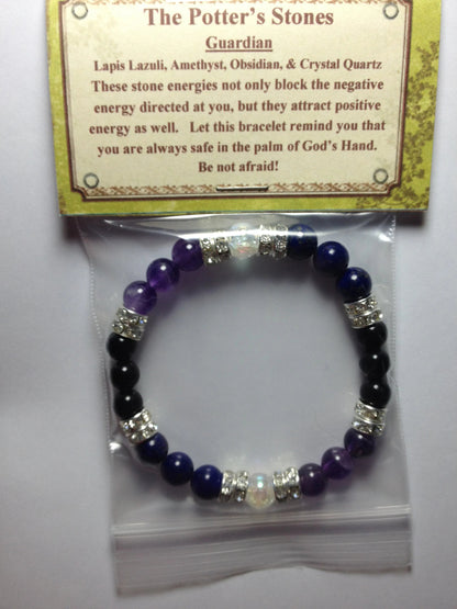 Guardian Lapis Lazuli, Amethyst, & Obsidian Beaded Stretch Bracelet