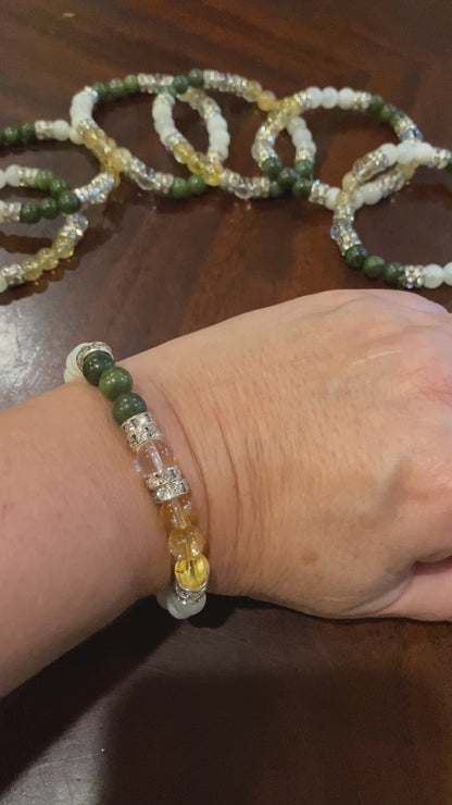 Lucky Duck Natural Jade, Citrine, and Moonstone Gemstone Energy Beaded Stretch Bracelet