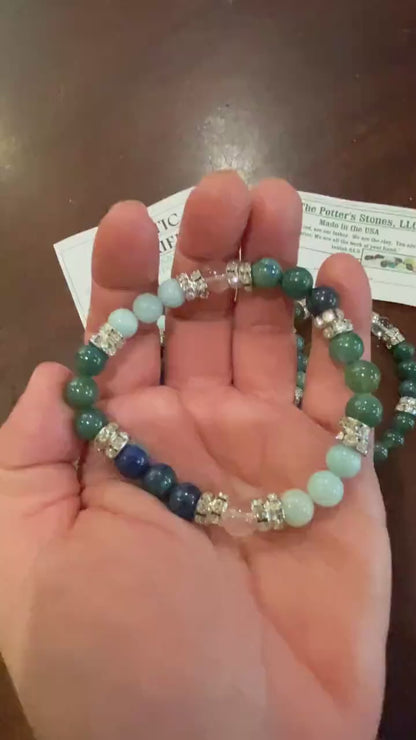 Diabetic Best Friend Natural Chrysocolla, Amazonite, & Moss Agate Beaded Stretch Bracelet