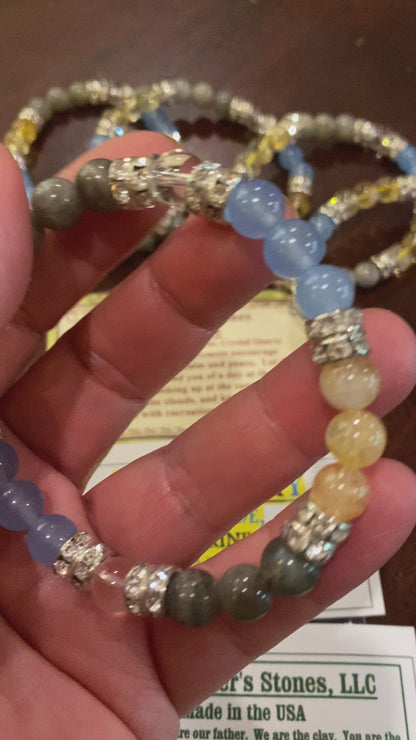 Beach Day: Blue Jade, Citrine, Labradorite, & Crystal Quartz Gemstone Beaded Stretch Bracelet